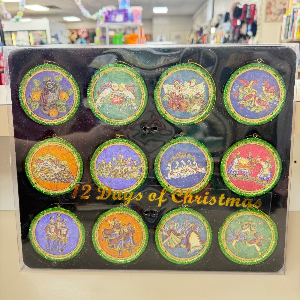 Kurt S Adler 12 Days of Christmas Ornament Set D3228 Glitter Disc Ornaments 12pc